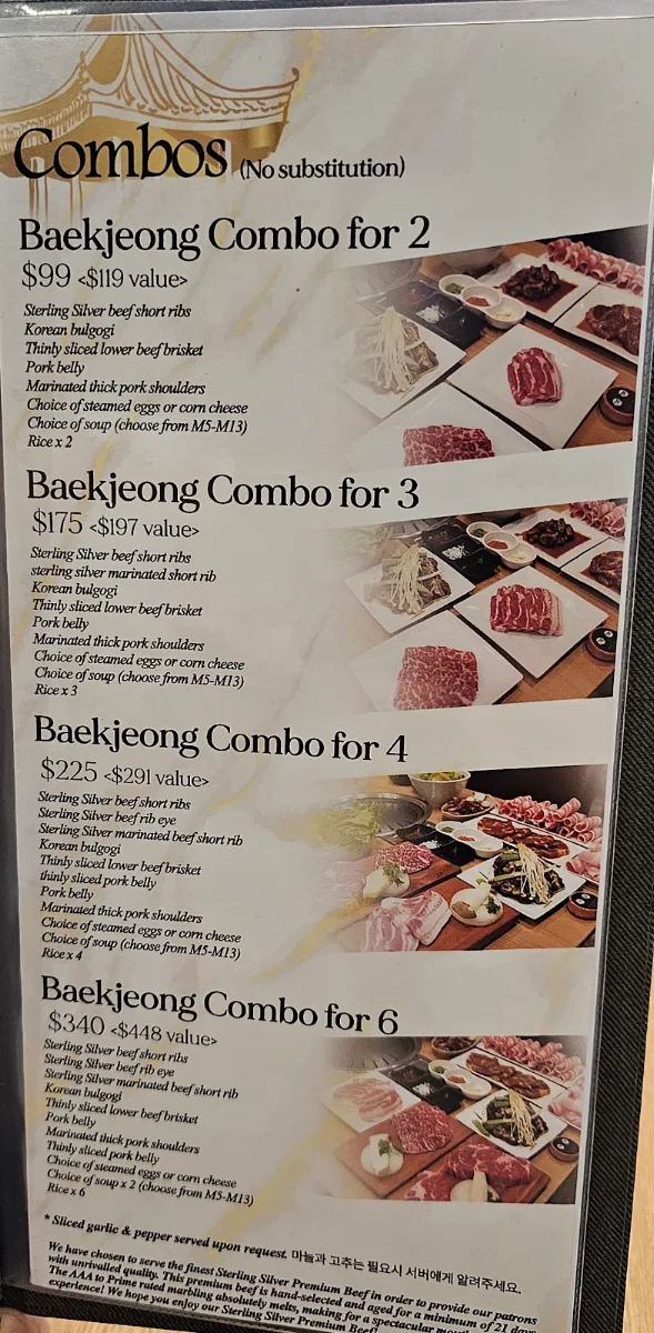 Menu, Baekjeong Korean BBQ House