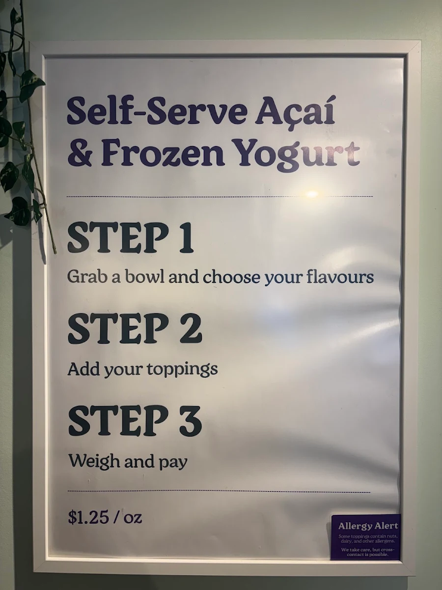 Menu, Haydn's Açaí & Frozen Yogurt