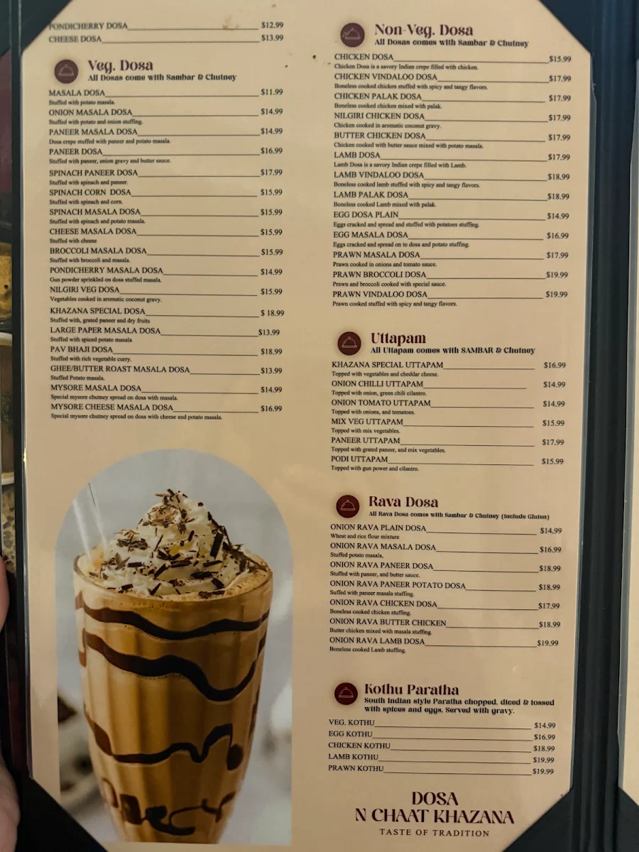 Menu, Dosa N Chaat Khazana