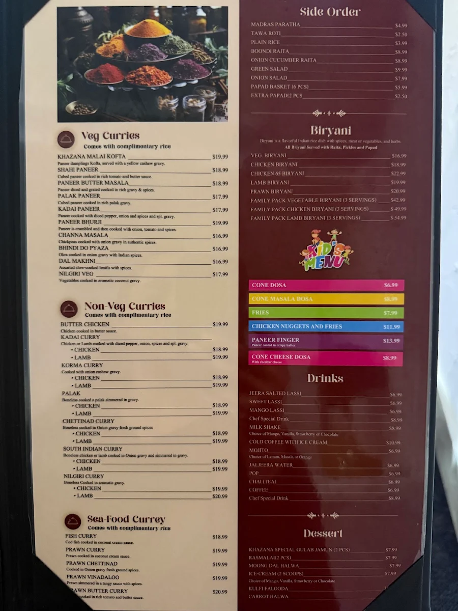 Menu, Dosa N Chaat Khazana