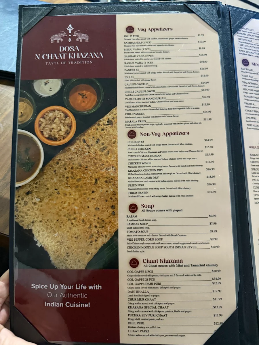 Menu, Dosa N Chaat Khazana