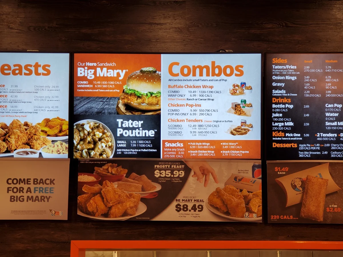 Menu, Mary Brown's Chicken