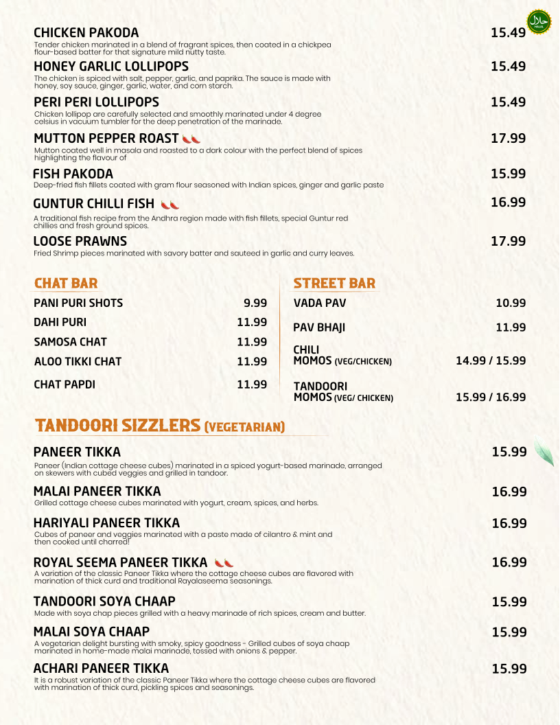 Menu, Indraprastha Indian Kitchen & Bar- Mississauga