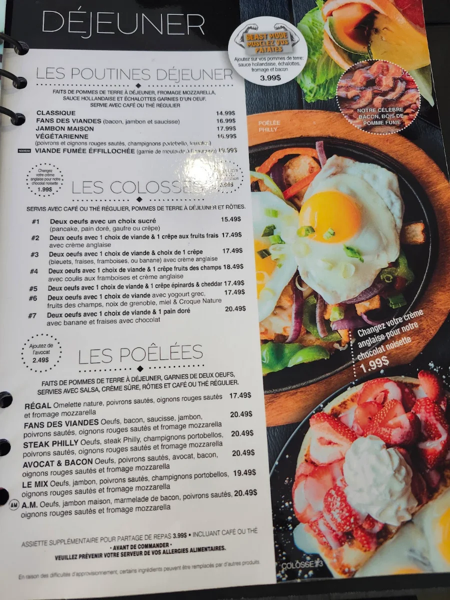 Menu, A.M. déjeuner dîner