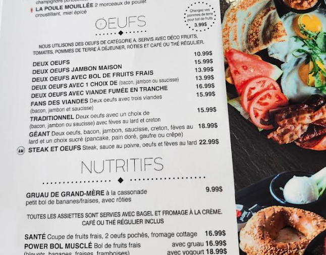 Menu, A.M. déjeuner dîner