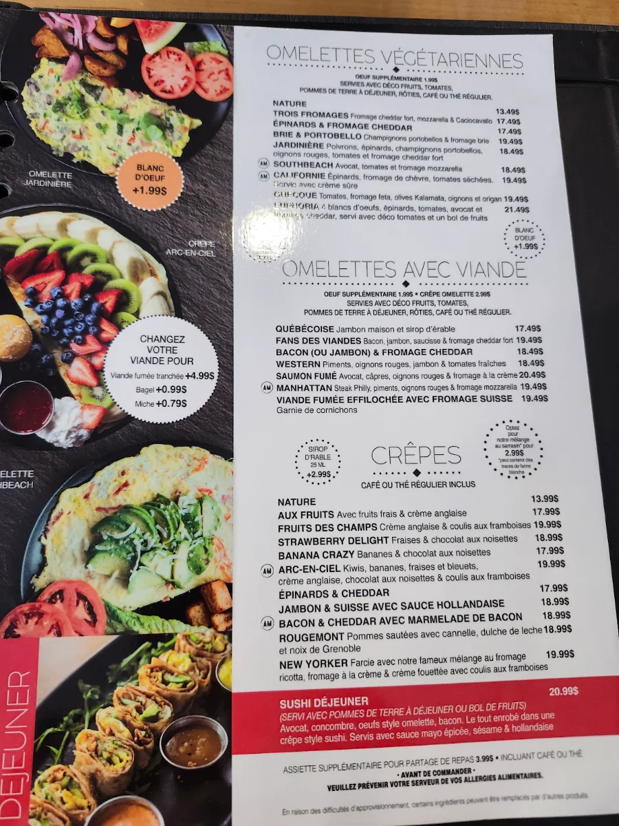 Menu, A.M. déjeuner dîner