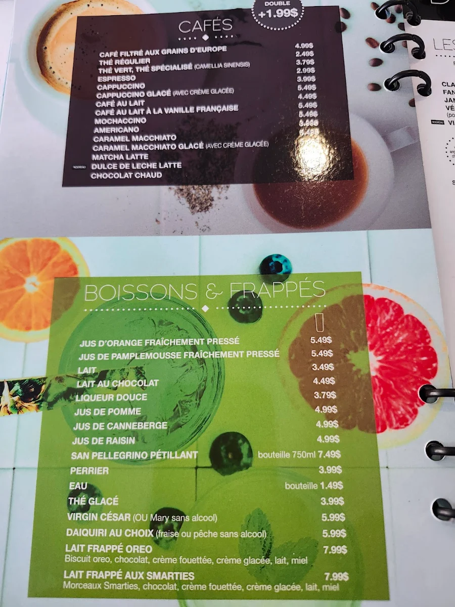 Menu, A.M. déjeuner dîner