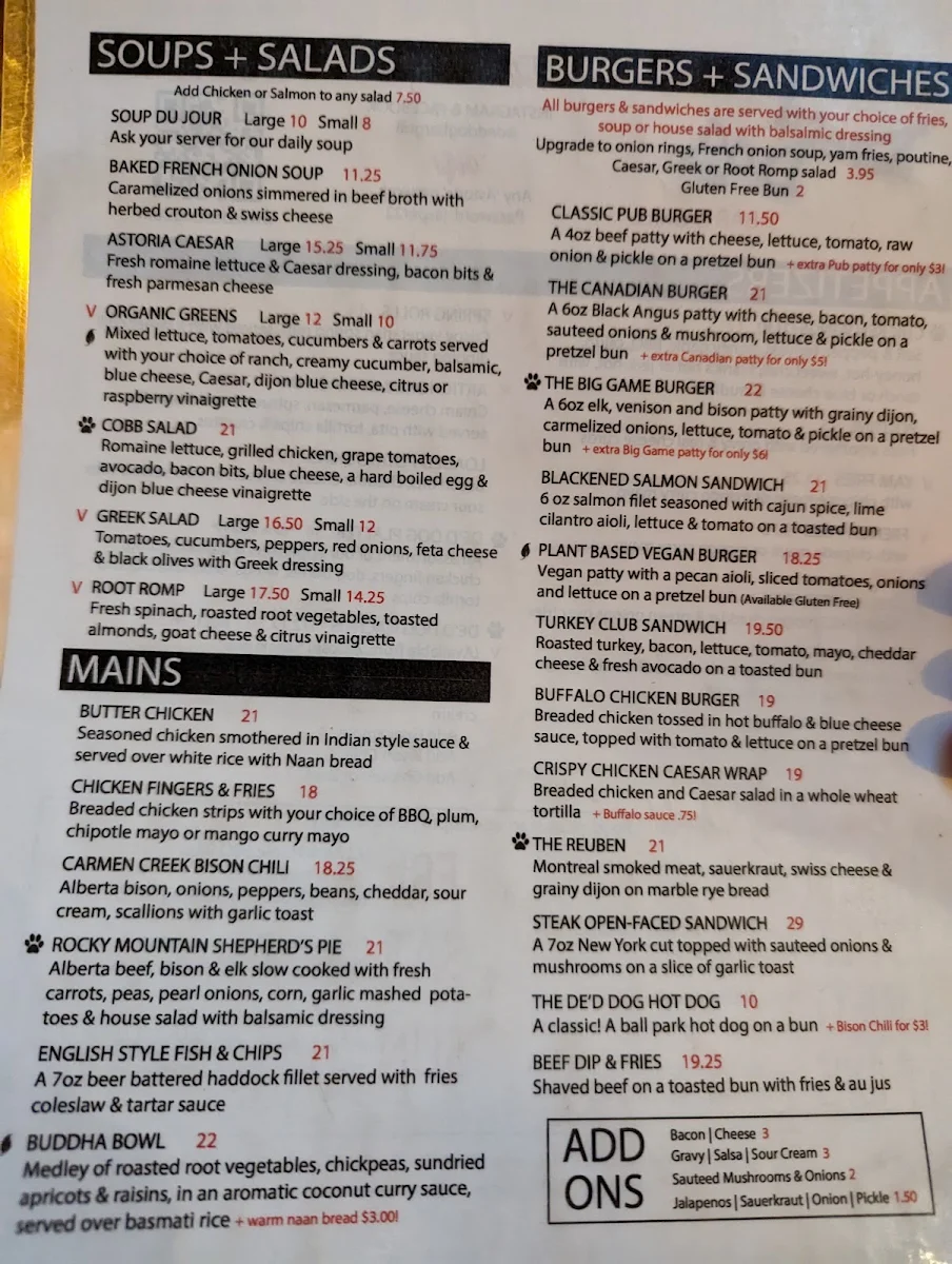 Menu, De'd Dog Bar & Grill