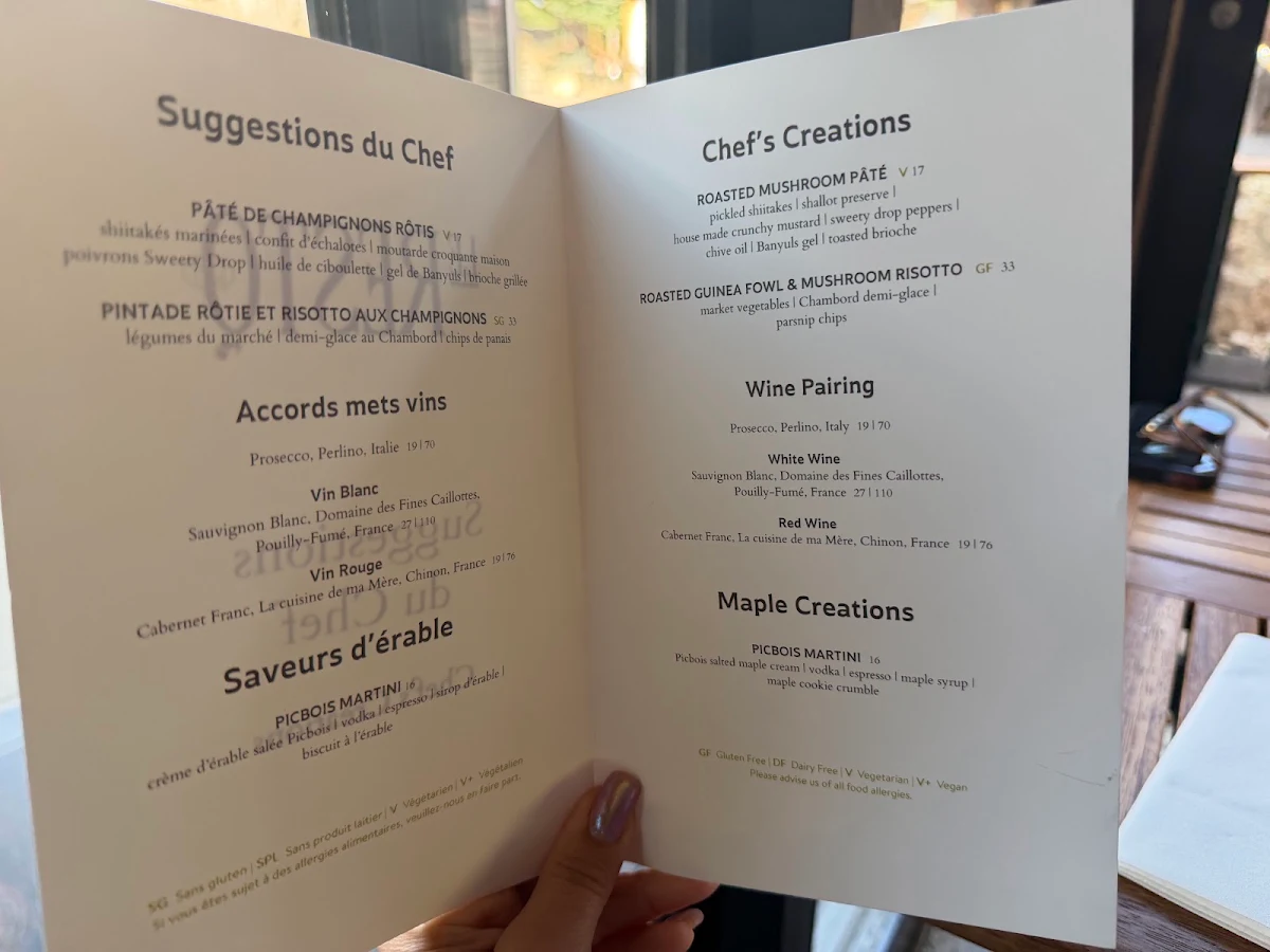 Menu, Le Resto Chelsea