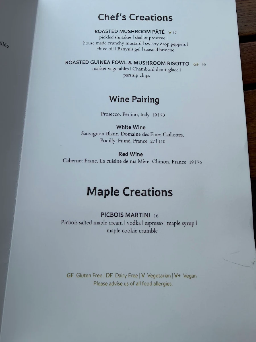 Menu, Le Resto Chelsea