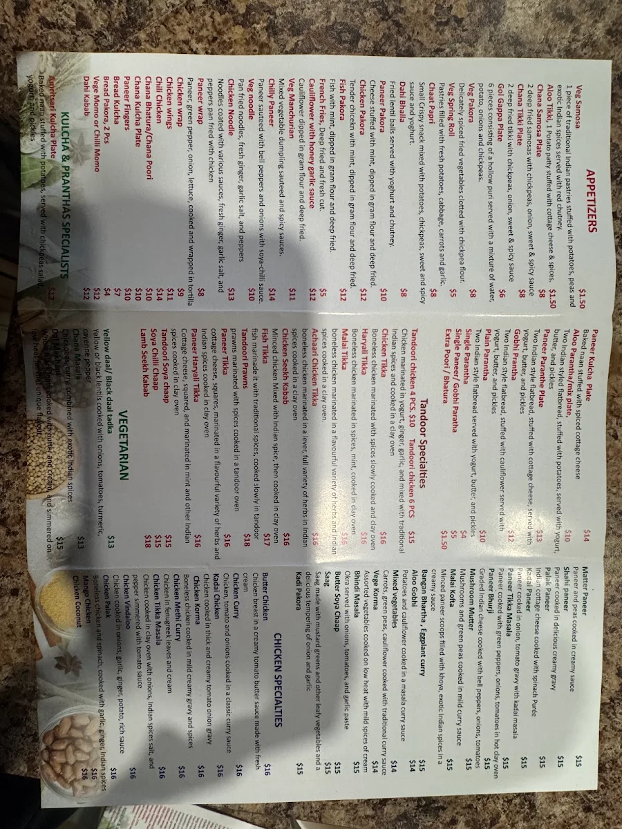 Menu, The Spice Root Indian Cuisine