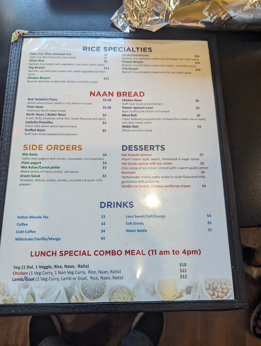 Menu, The Spice Root Indian Cuisine