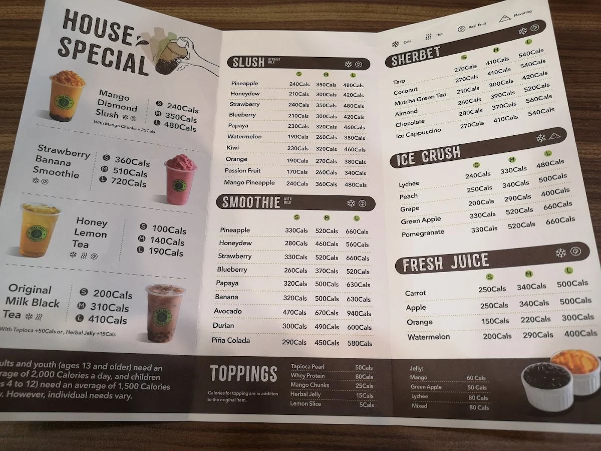 Menu, Real Fruit Bubble Tea