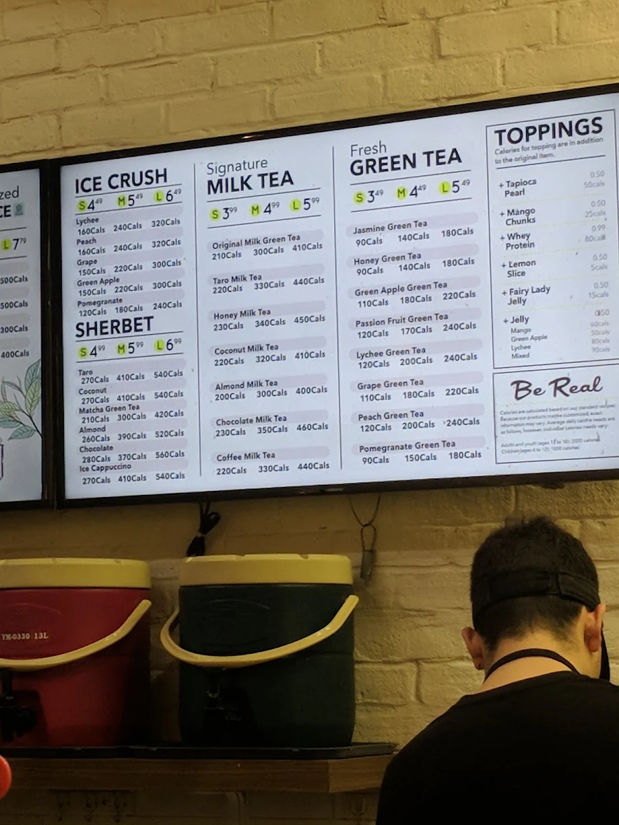Menu, Real Fruit Bubble Tea