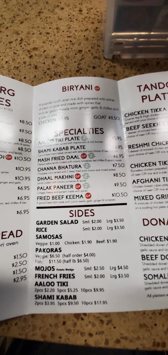 Menu, Gulberg Tandoor