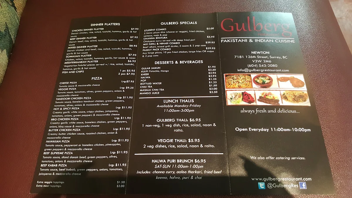 Menu, Gulberg Tandoor