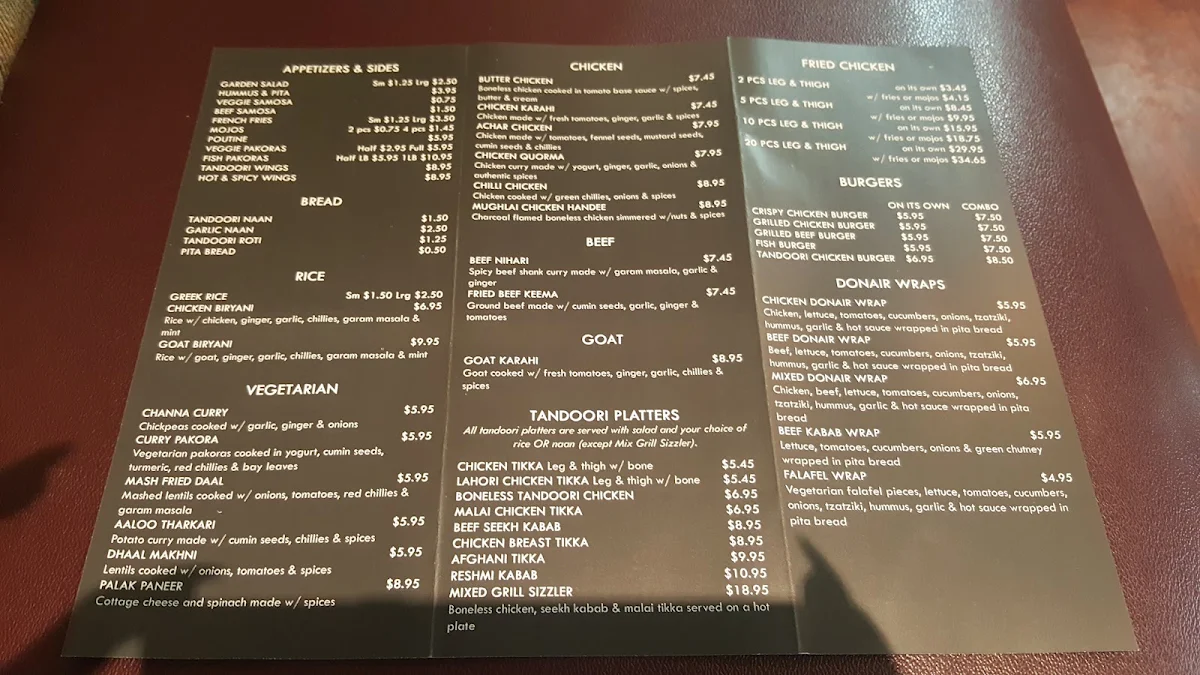 Menu, Gulberg Tandoor