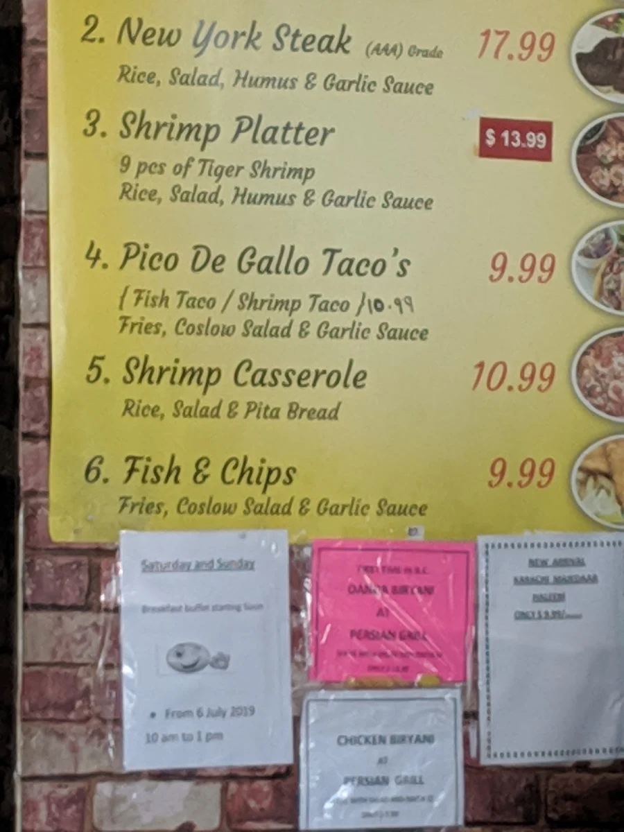 Menu, Gulberg Tandoor