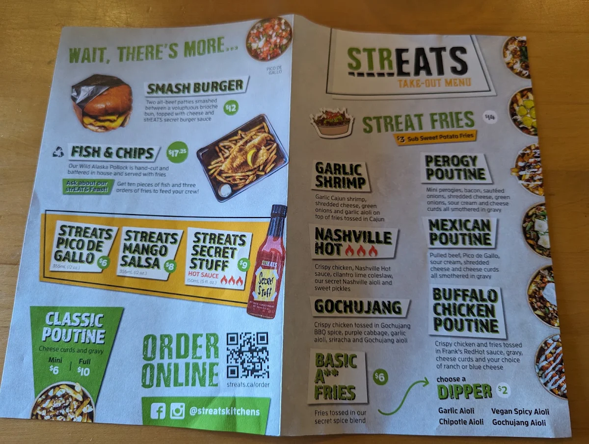 Menu, Streats Kanata Kitchen