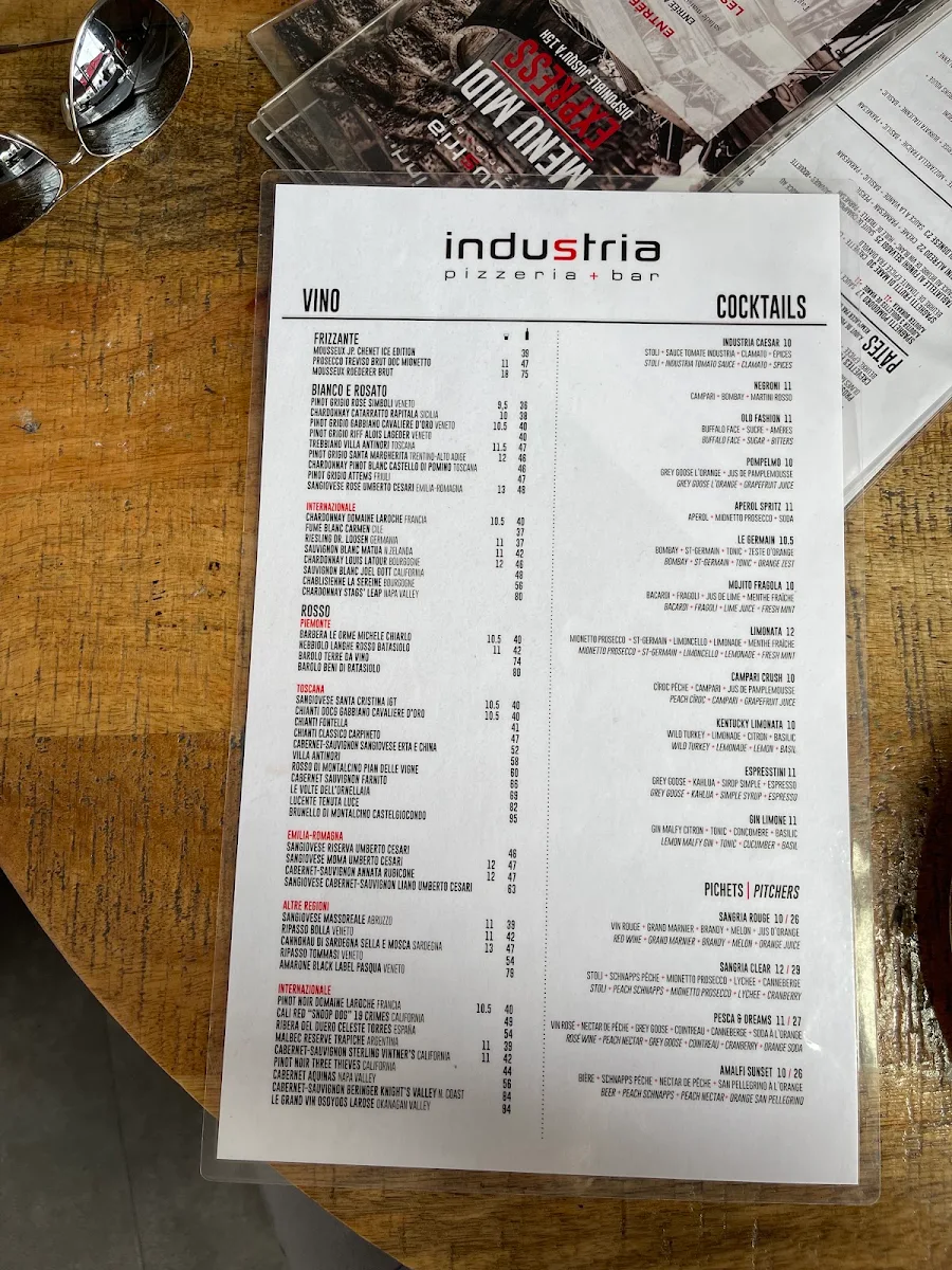 Menu, Industria Pizzeria + Bar