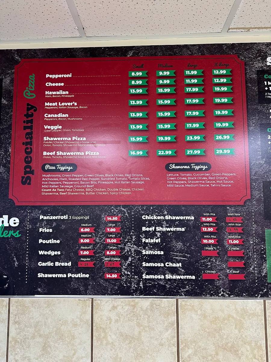 Menu, Family Pizza & Shawerma