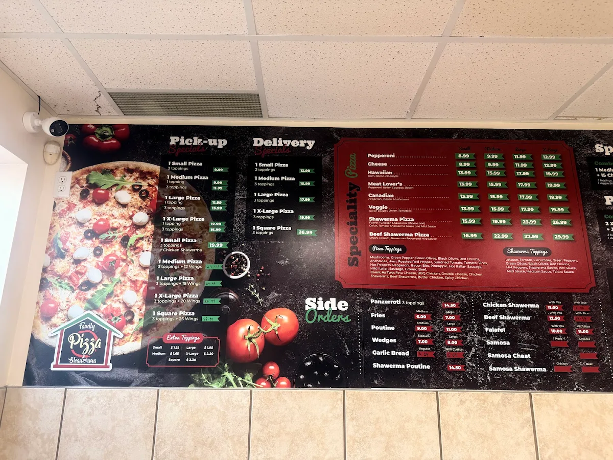 Menu, Family Pizza & Shawerma