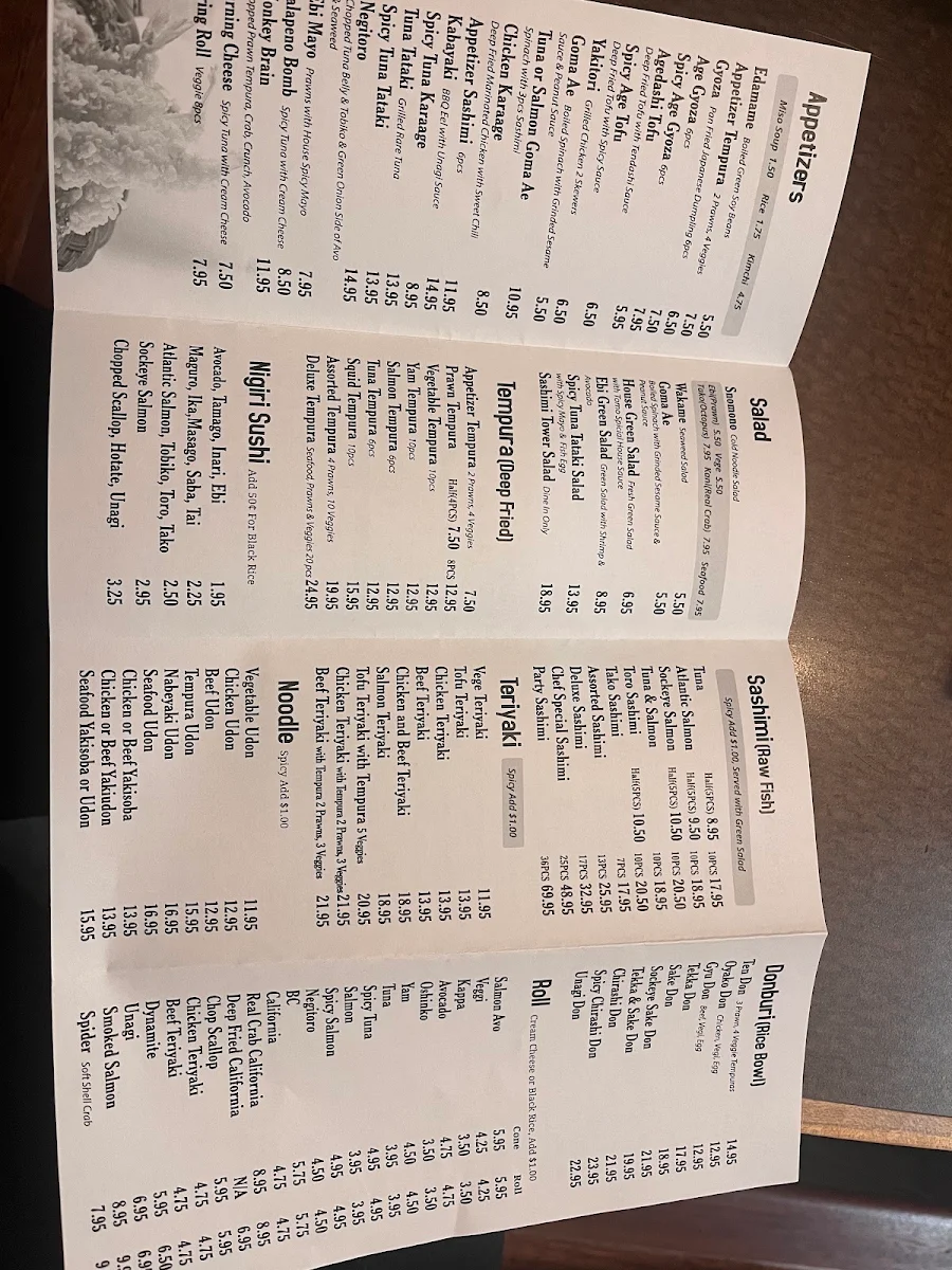 Menu, Tomo Sushi