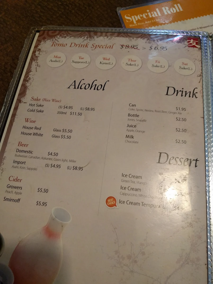 Menu, Tomo Sushi