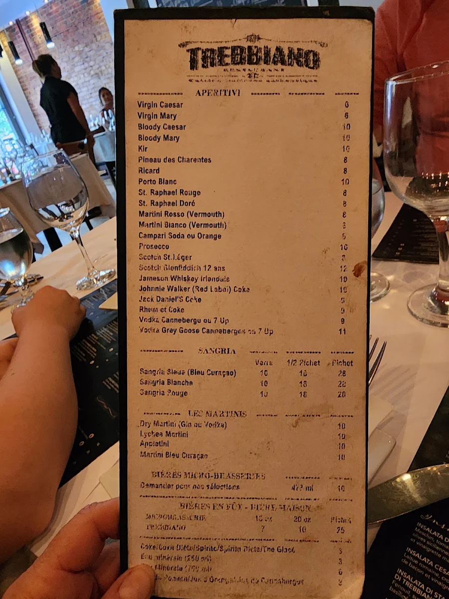 Menu, Restaurant Trebbiano