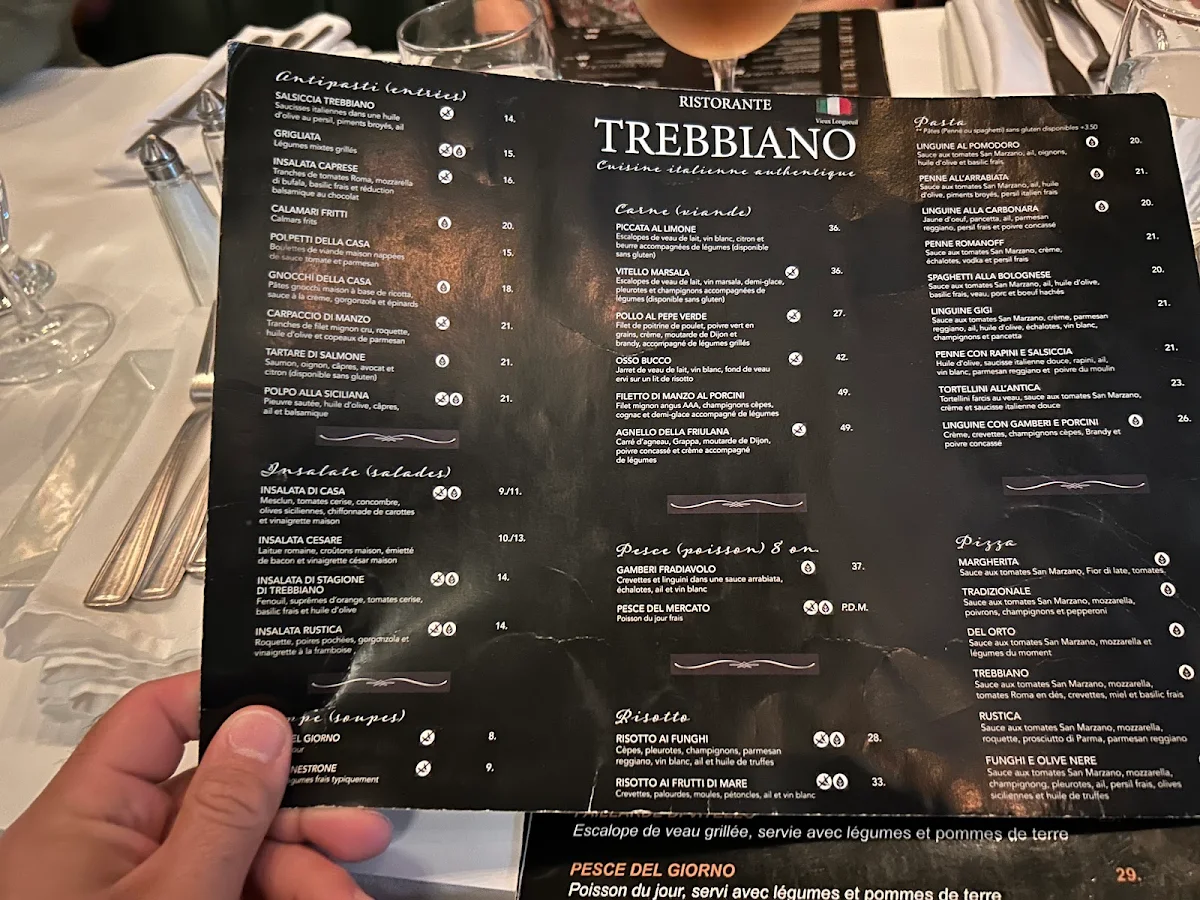 Menu, Restaurant Trebbiano