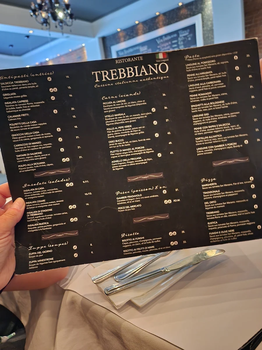 Menu, Restaurant Trebbiano