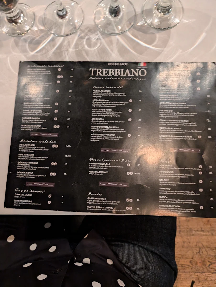 Menu, Restaurant Trebbiano