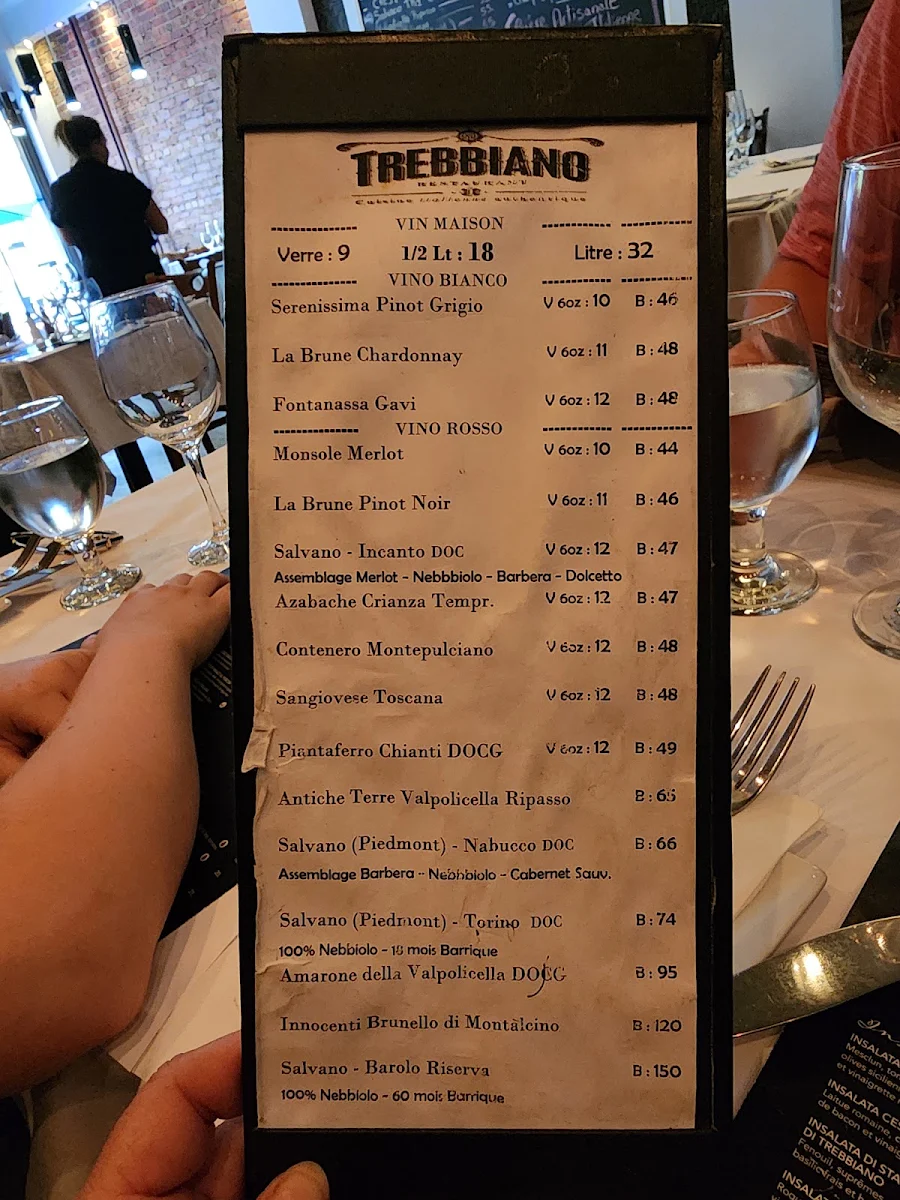 Menu, Restaurant Trebbiano