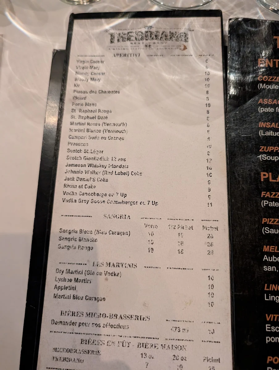 Menu, Restaurant Trebbiano