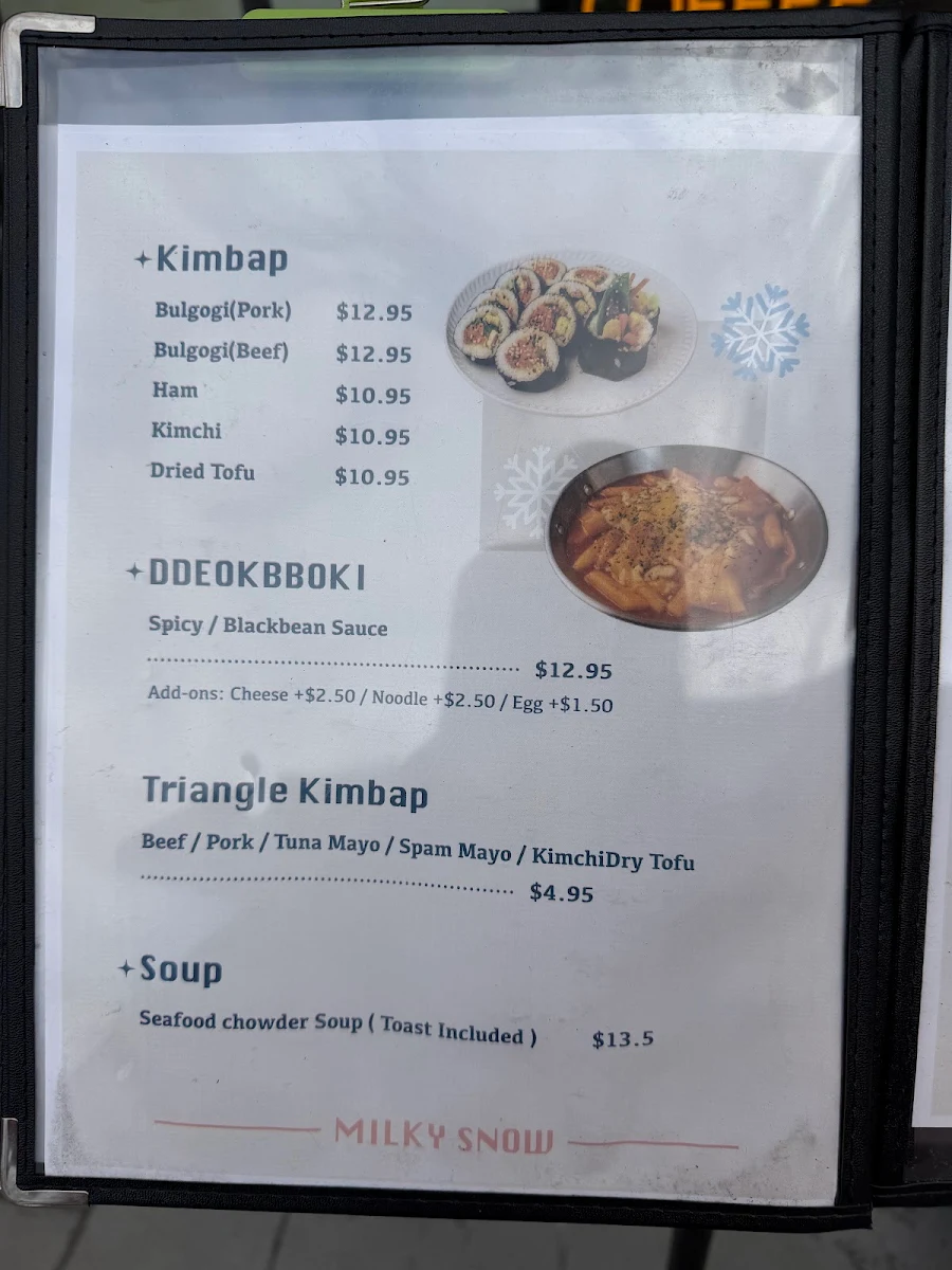 Menu, Milky Snow
