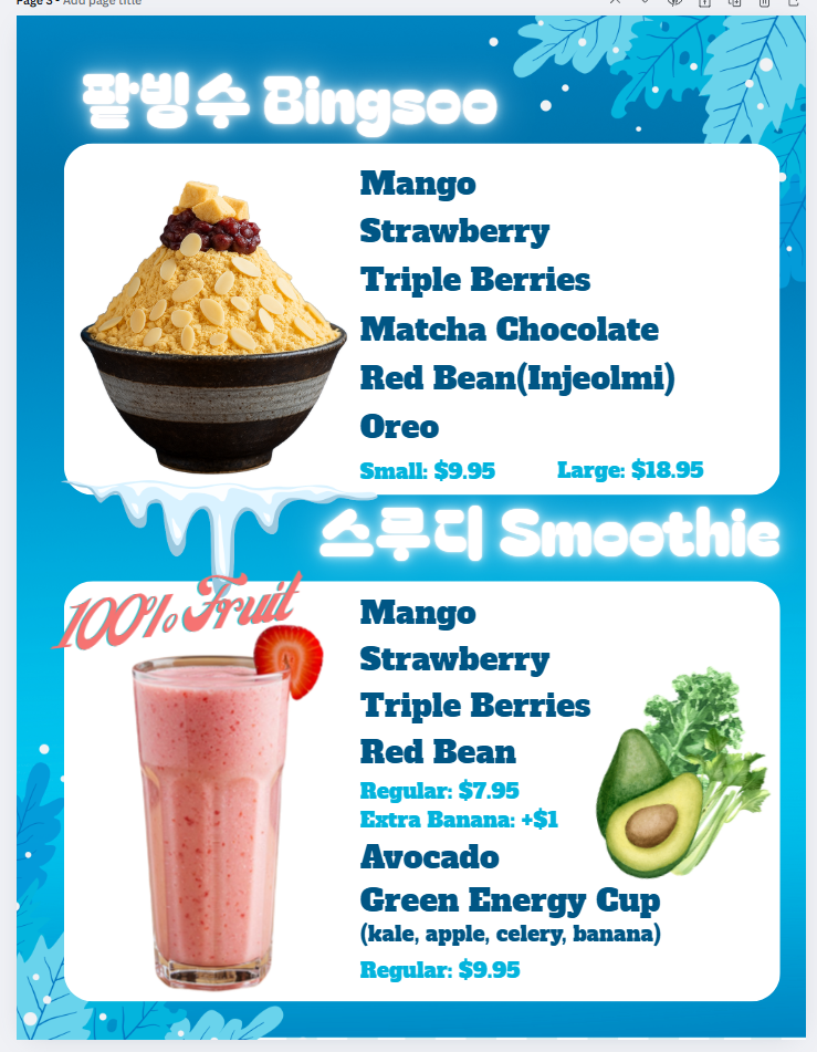 Menu, Milky Snow
