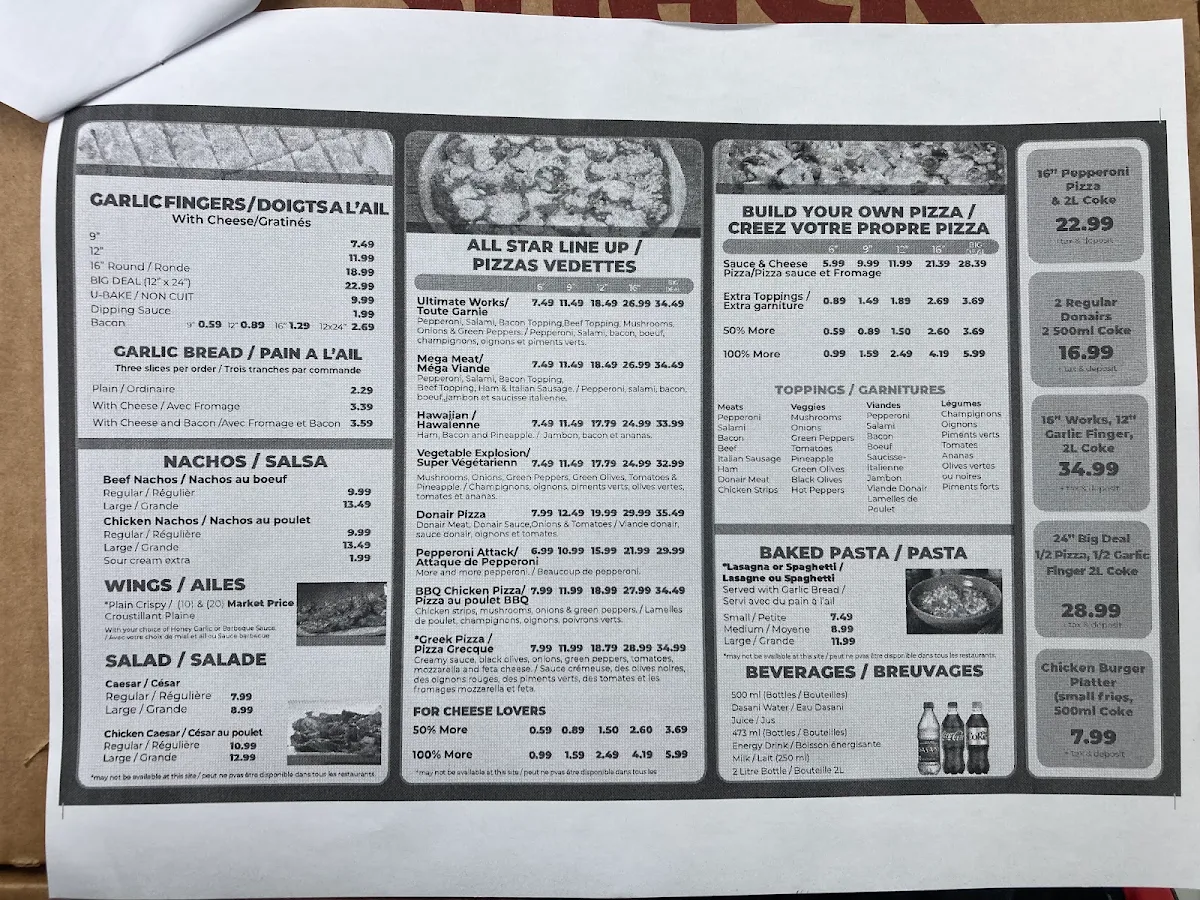 Menu, Pizza Shack Kingston