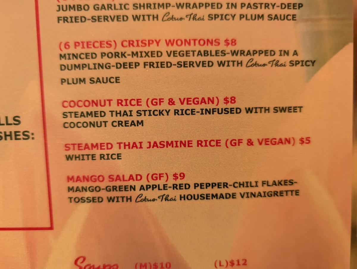 Menu, Mount Brydges Lotus Thai Restaurant