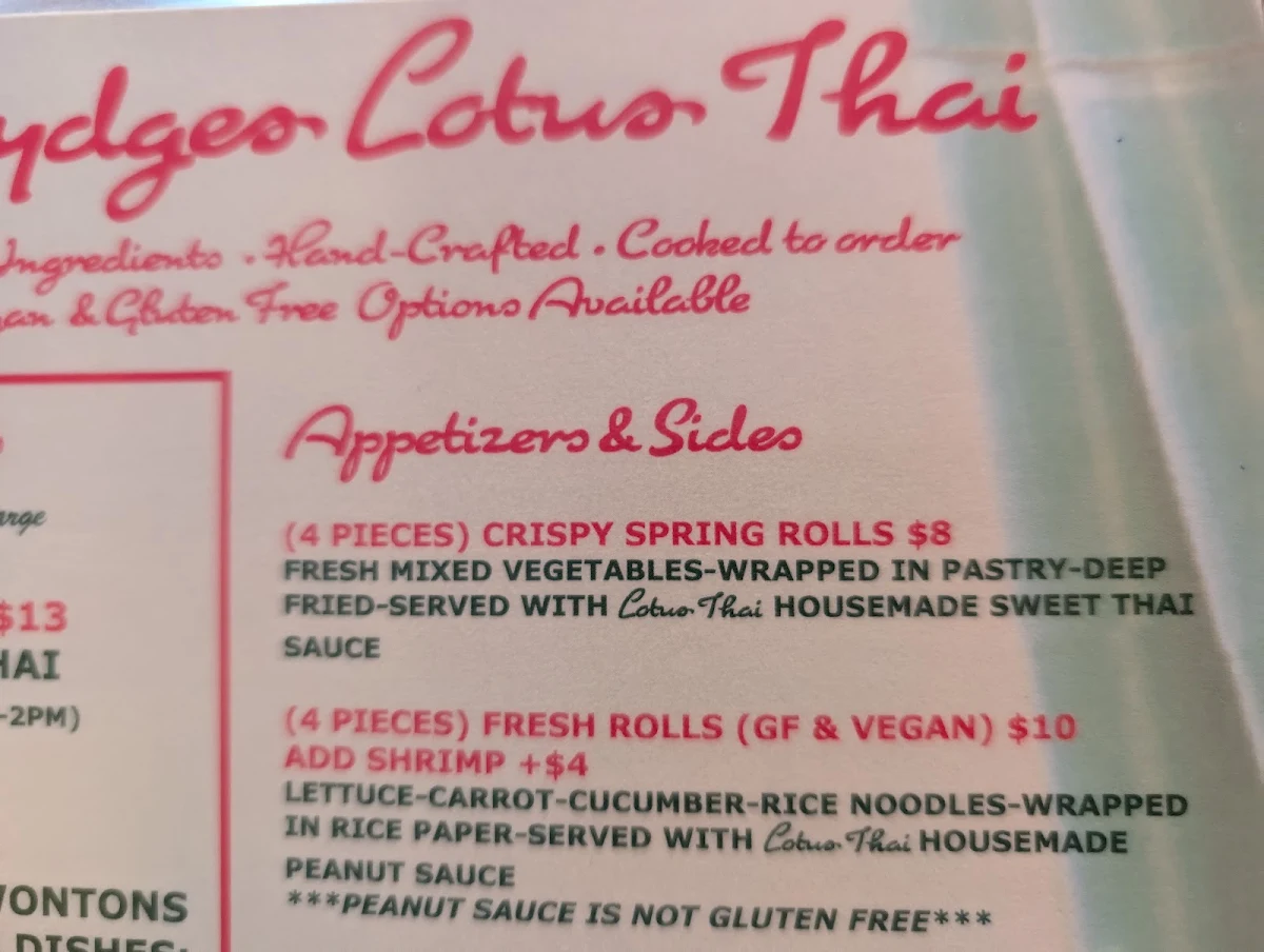 Menu, Mount Brydges Lotus Thai Restaurant