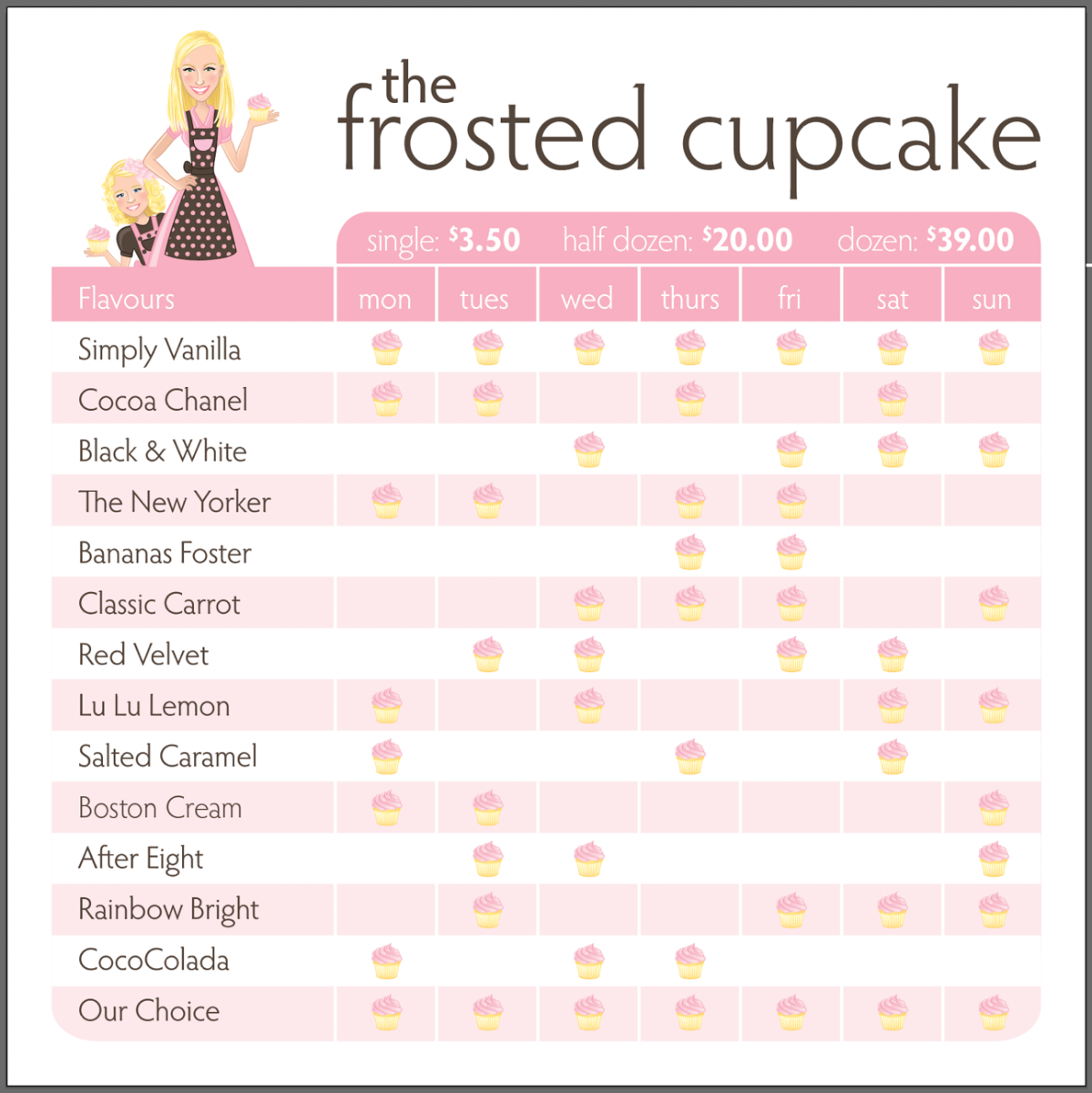 Menu, The Frosted Cupcake