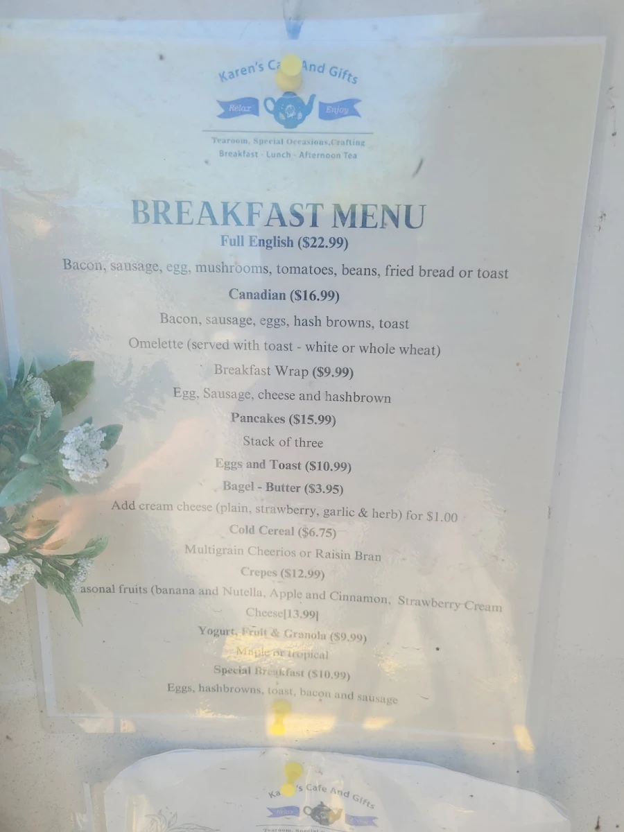 Menu, Karen's Cafe And Gifts