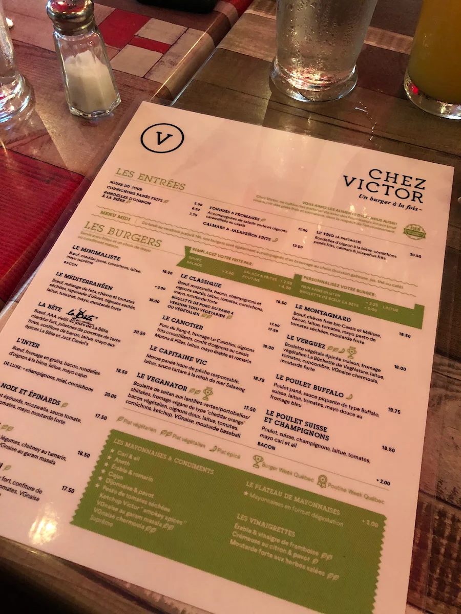 Menu, Chez Victor Cap-Rouge