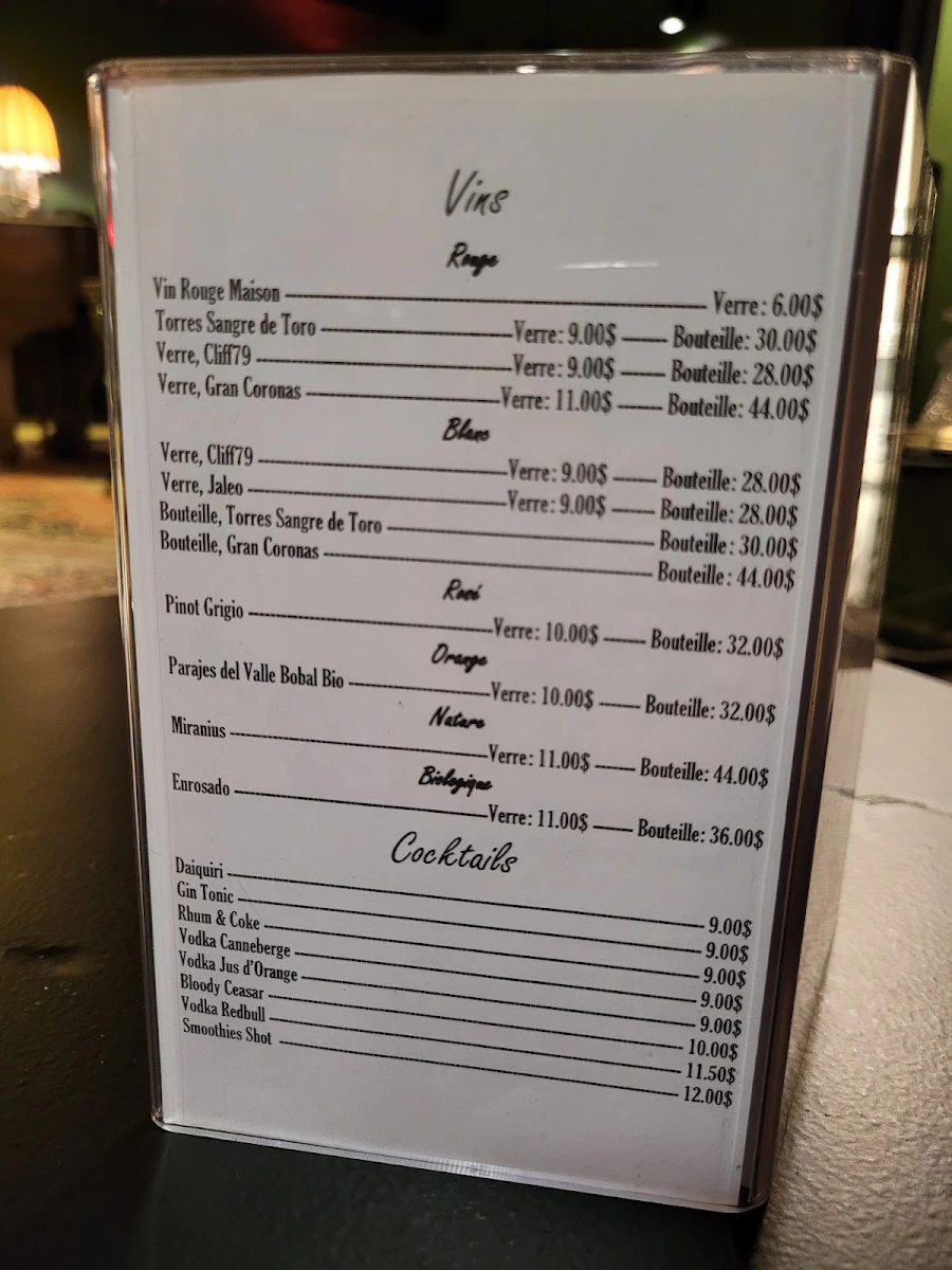 Menu, Café La Ligne Verte