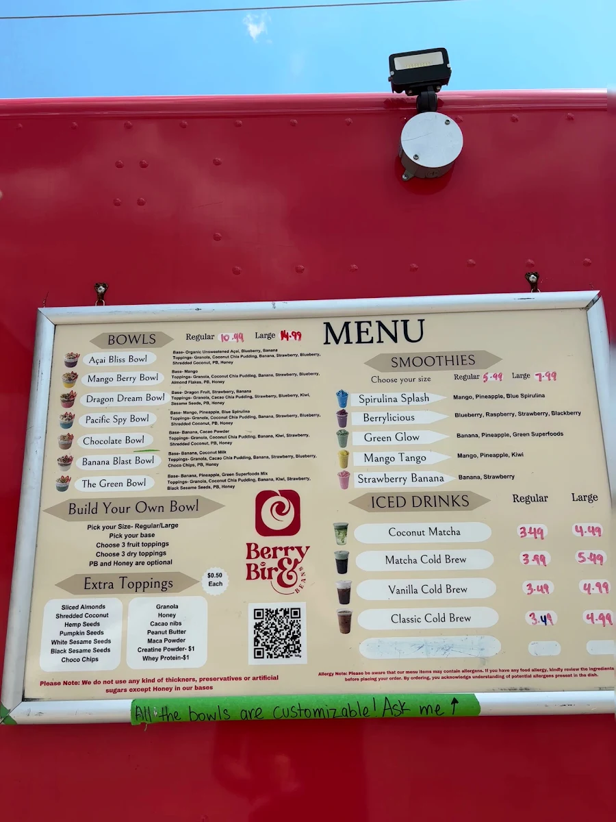 Menu, BerryBir & Beans