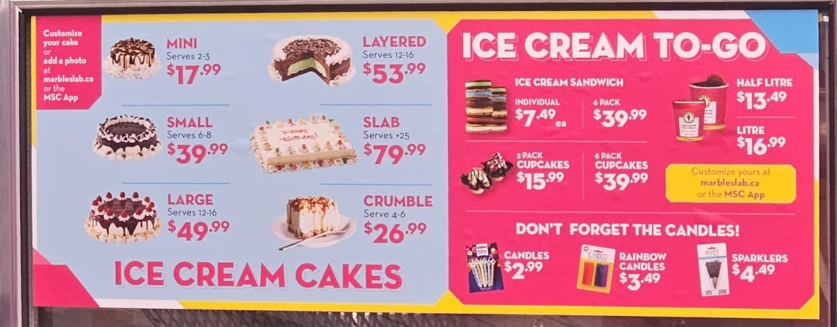 Menu, Marble Slab Creamery