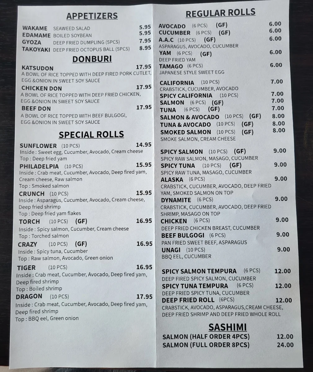 Menu, SUSHISMITH