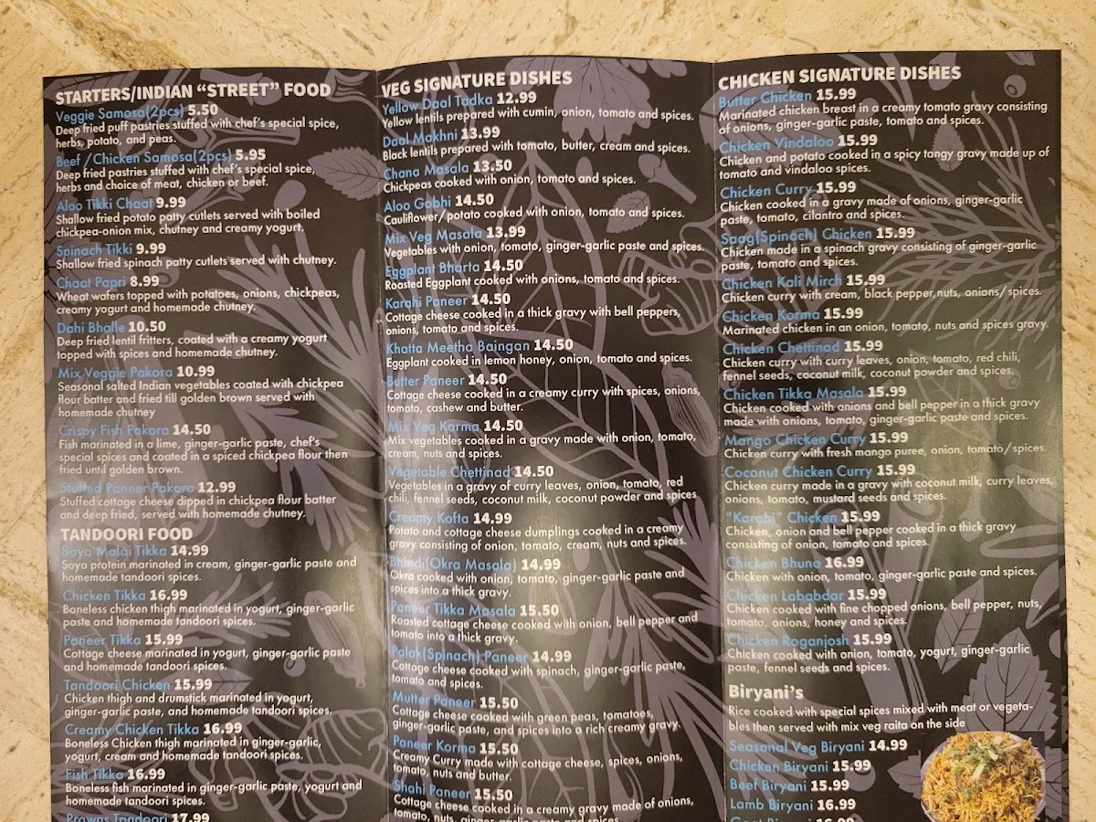 Menu, Indian Ocean Restaurant