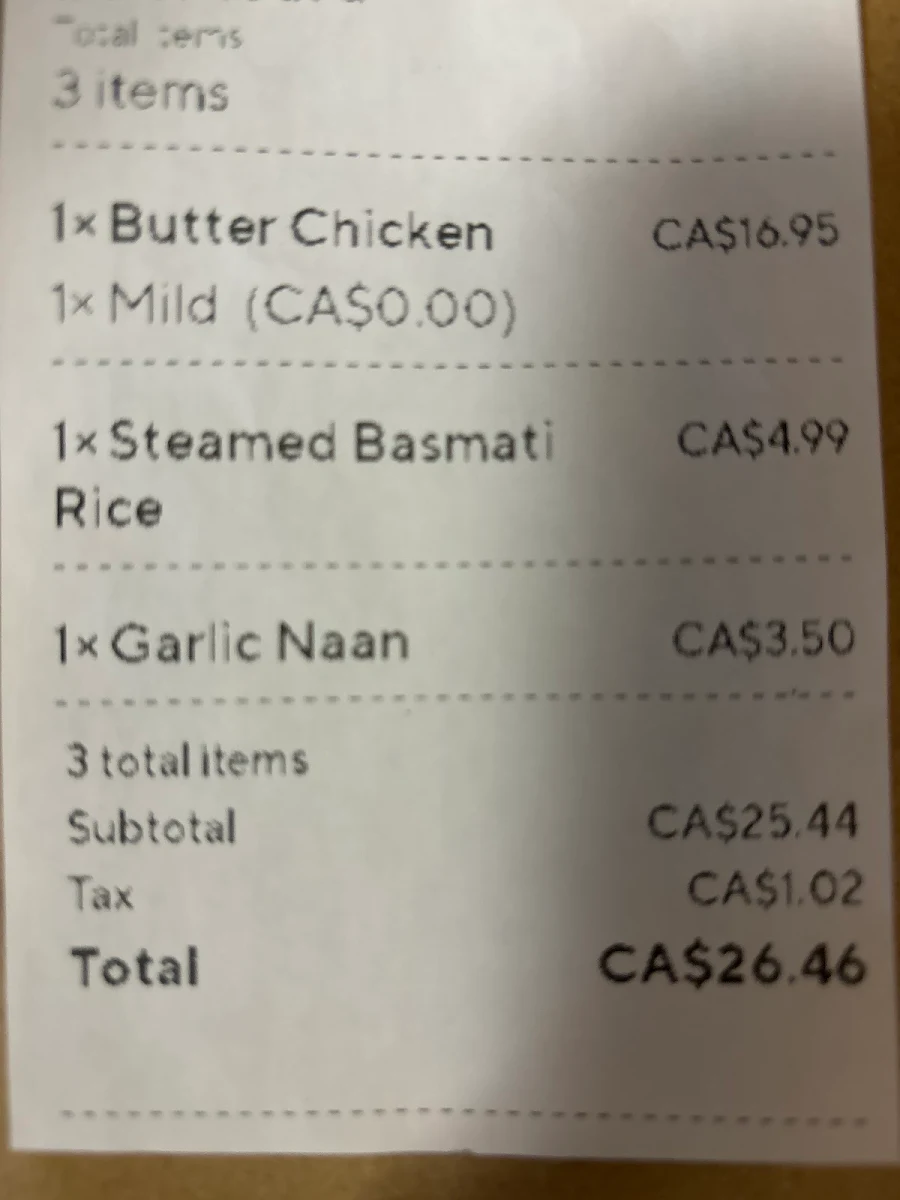 Menu, Indian Ocean Restaurant