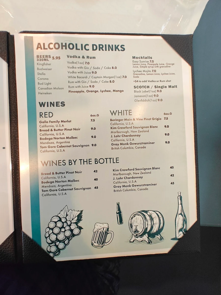 Menu, Indian Ocean Restaurant