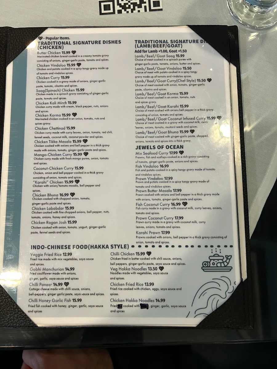 Menu, Indian Ocean Restaurant